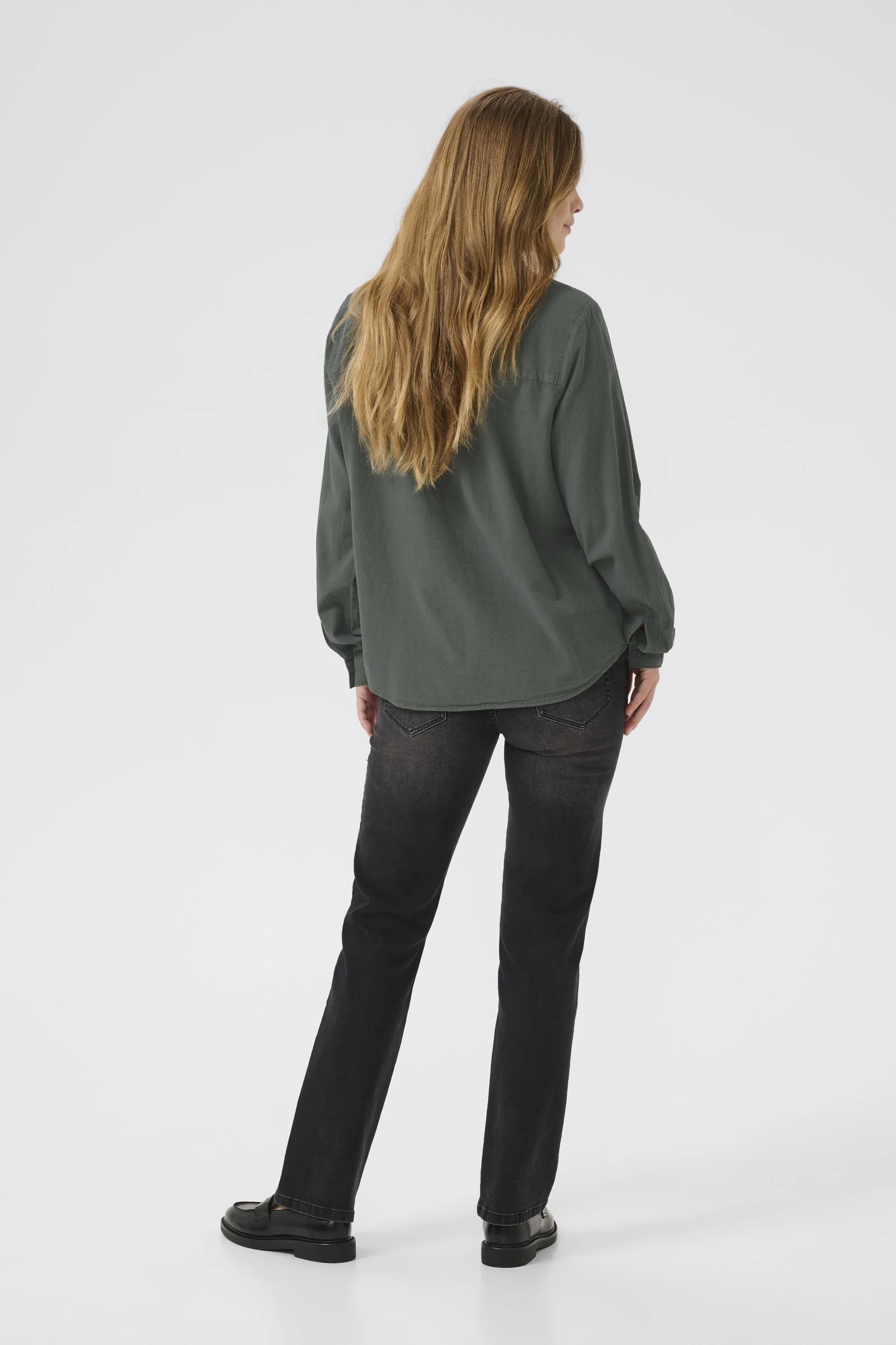 Kaffe KAnaya Kurze Balsam Grüne Hemdbluse mit Knopfleiste – Klassischer Kragen Roll-Up 3/4-Ärmel | Damen