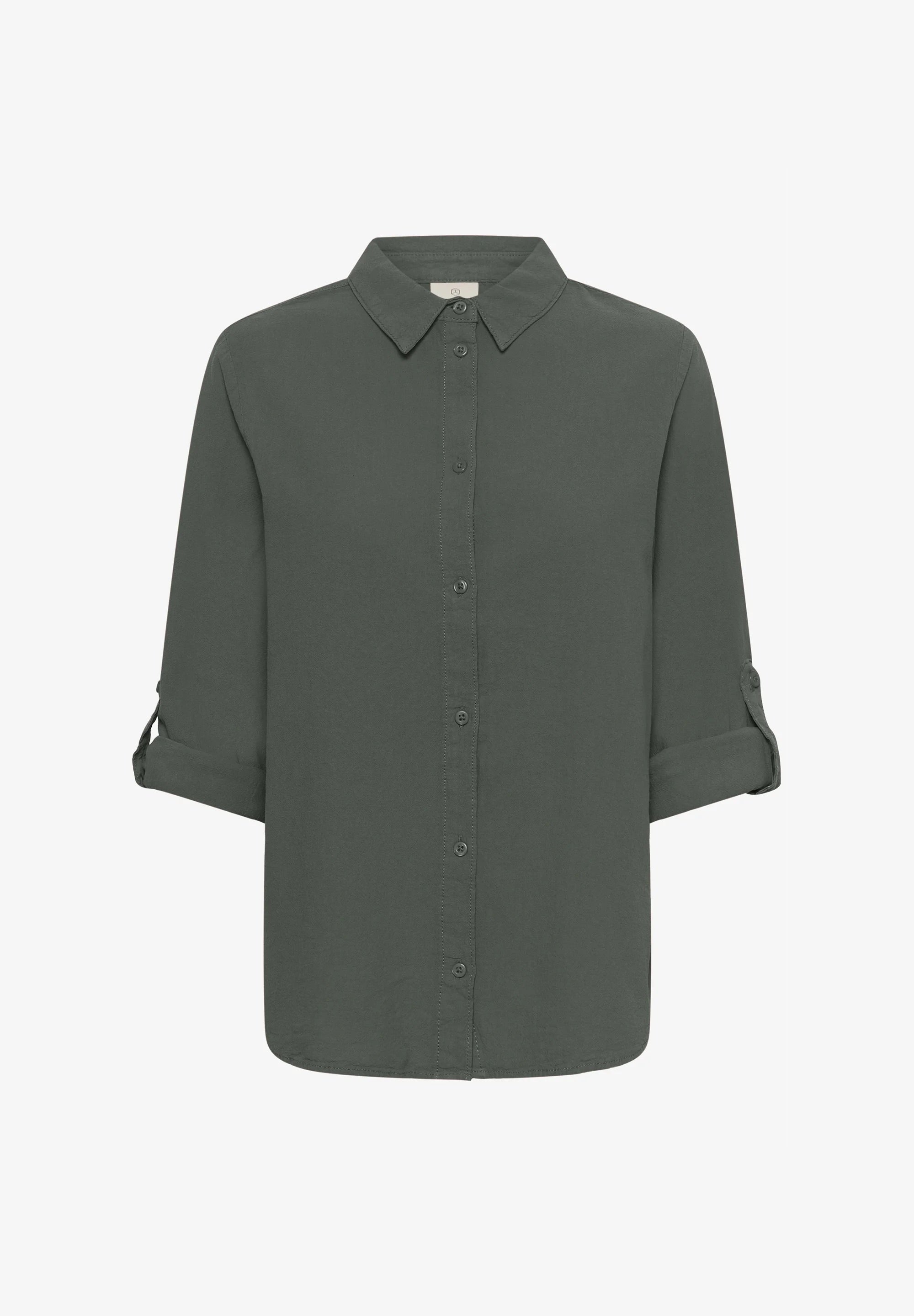 Kaffe KAnaya Kurze Balsam Grüne Hemdbluse mit Knopfleiste – Klassischer Kragen Roll-Up 3/4-Ärmel | Damen