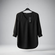 Zero schwarze Crêpe-Bluse mit V-Ausschnitt – 3/4-Arm