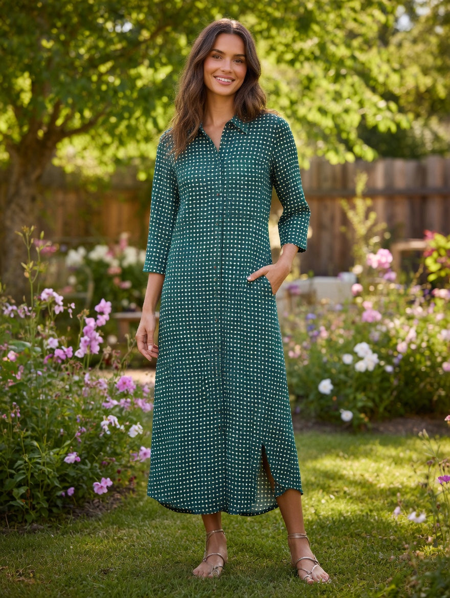 ICHI Kleid – Grüner geometrischer Druck