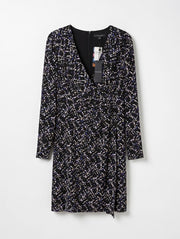Comma Bedrucktes V-Ausschnitt-Kleid mit Farbspritzern - Schwarz