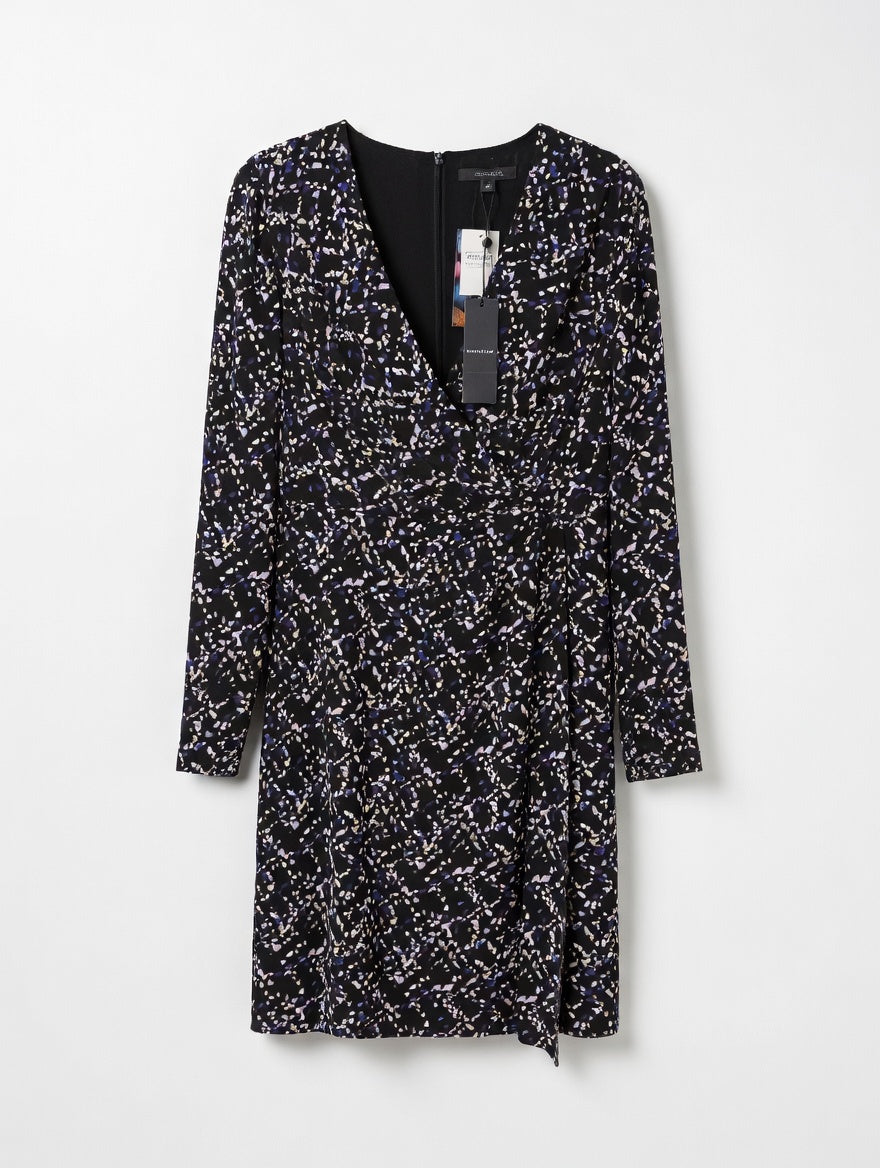 Comma Bedrucktes V-Ausschnitt-Kleid mit Farbspritzern - Schwarz