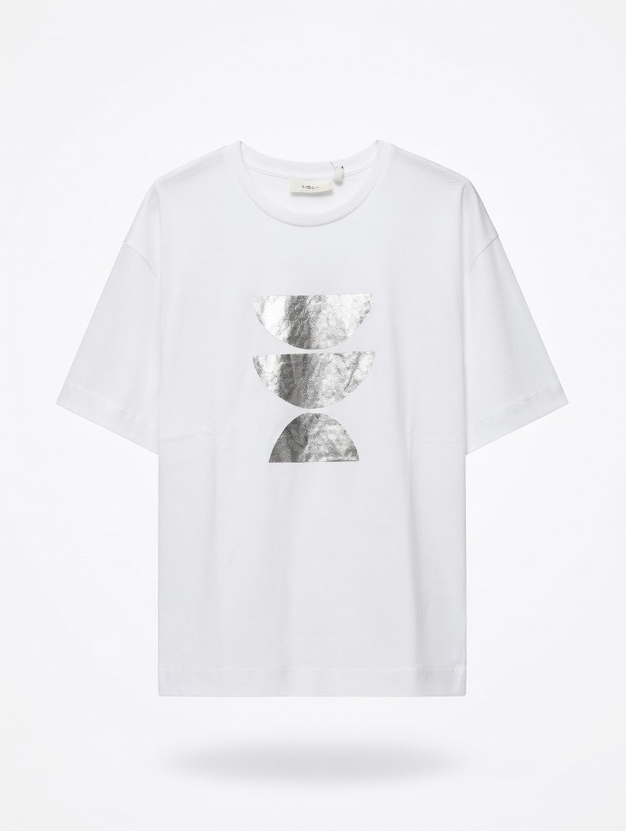 InWear Grafik-T-Shirt – Weiß mit silbernem Folienprint