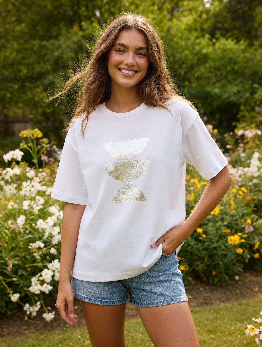 InWear Grafik-T-Shirt – Weiß mit silbernem Folienprint