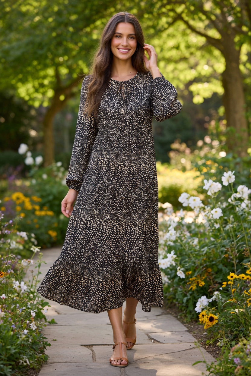 Sorbet Saphia Midikleid mit Punktmuster - Schwarz