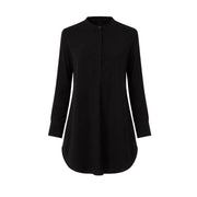Zero Black Longline-Bluse – Stehkragen Langarm