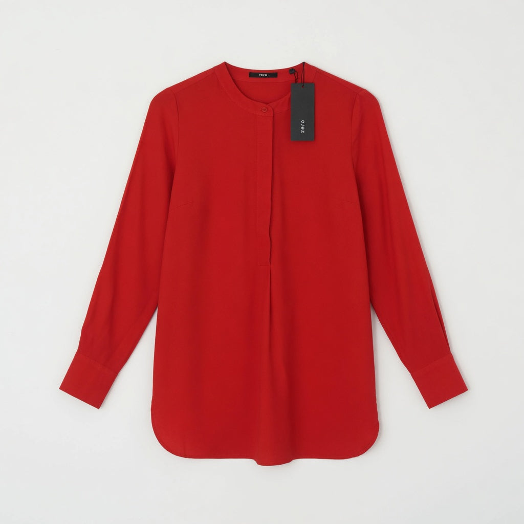 Zero Rote Crêpe-Longbluse – Kragenlos Langarm | Damen