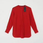 Zero Rote Crêpe-Longbluse – Kragenlos Langarm