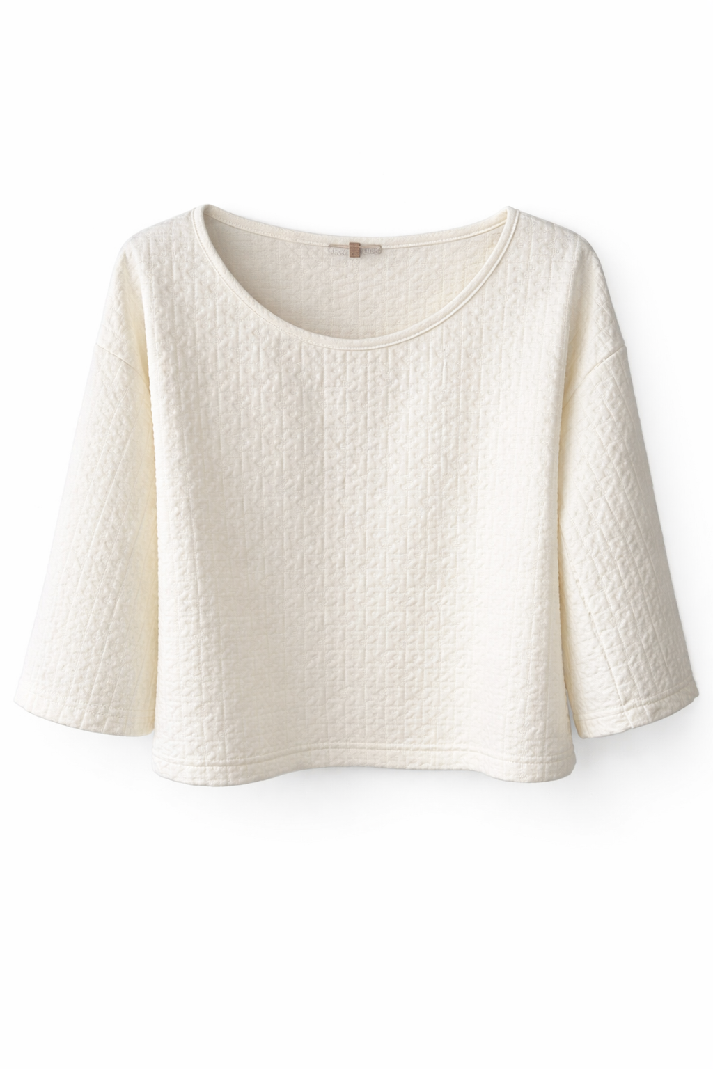 Rinascimento Strukturiertes Cropped-Top mit 3/4-Ärmeln – Creme