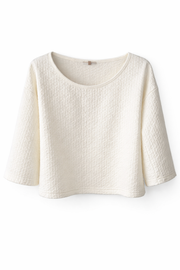 Rinascimento Strukturiertes Cropped-Top mit 3/4-Ärmeln – Creme