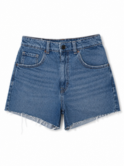 Guess Lilly High-Waist-Jeansshorts in Blau mit Fransensaum