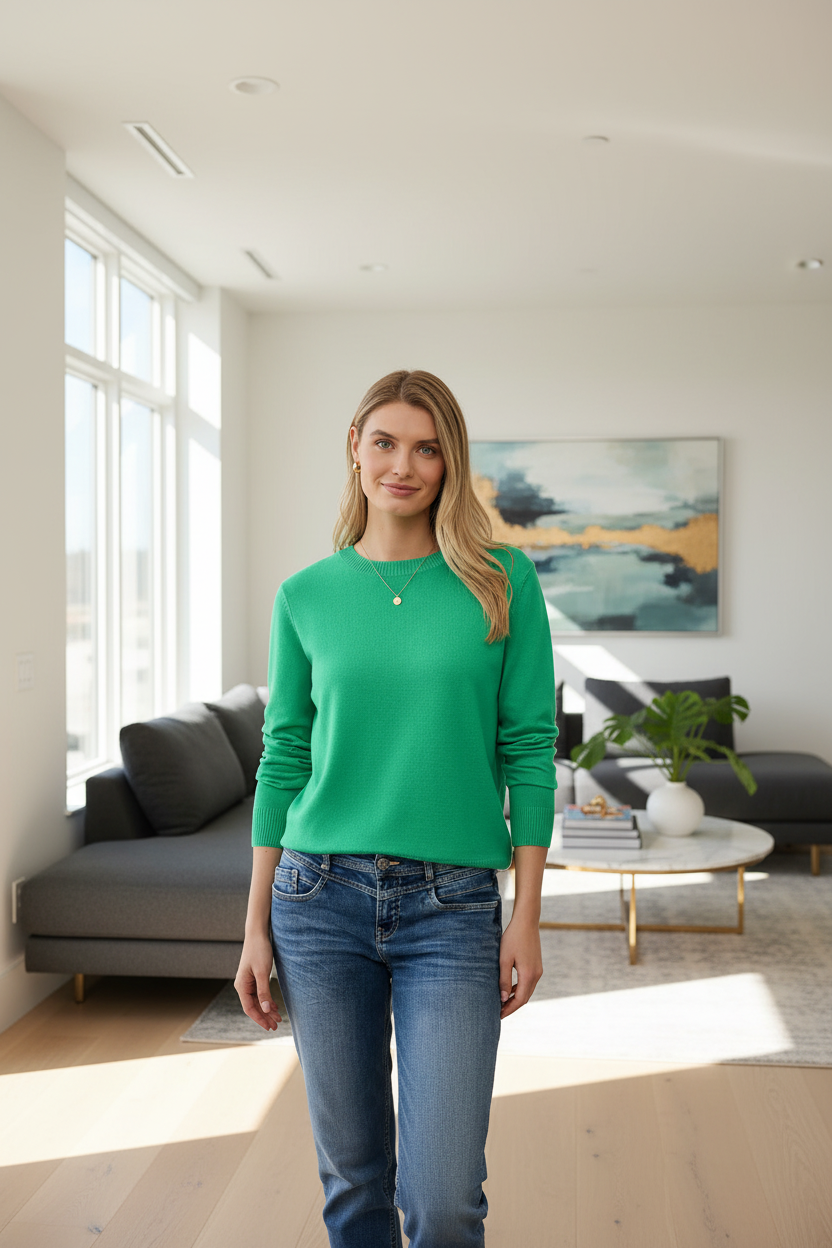 STREET ONE Crew Neck Sweater Emerald Green - lifestyle shot 2