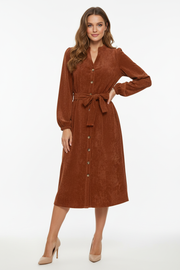 Sorbet Spicy Cordhemdkleid mit Gürtel – Rostbraun