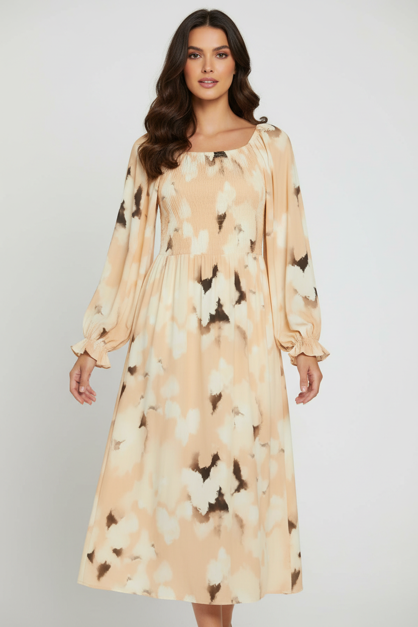 Sorbet Irina Midikleid mit abstraktem Print - Sandshell