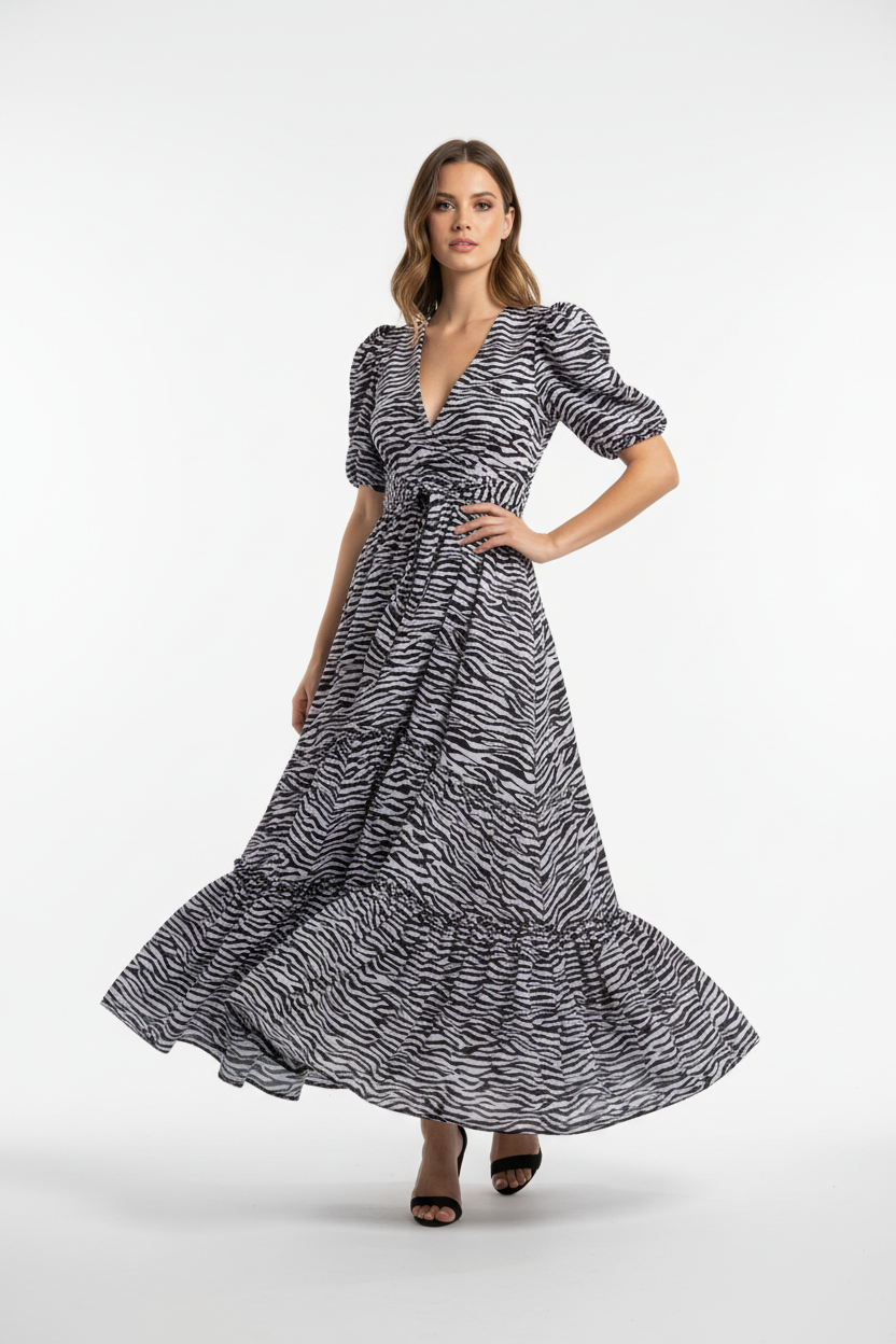 Motivi zebra mintás maxi ruha modellen