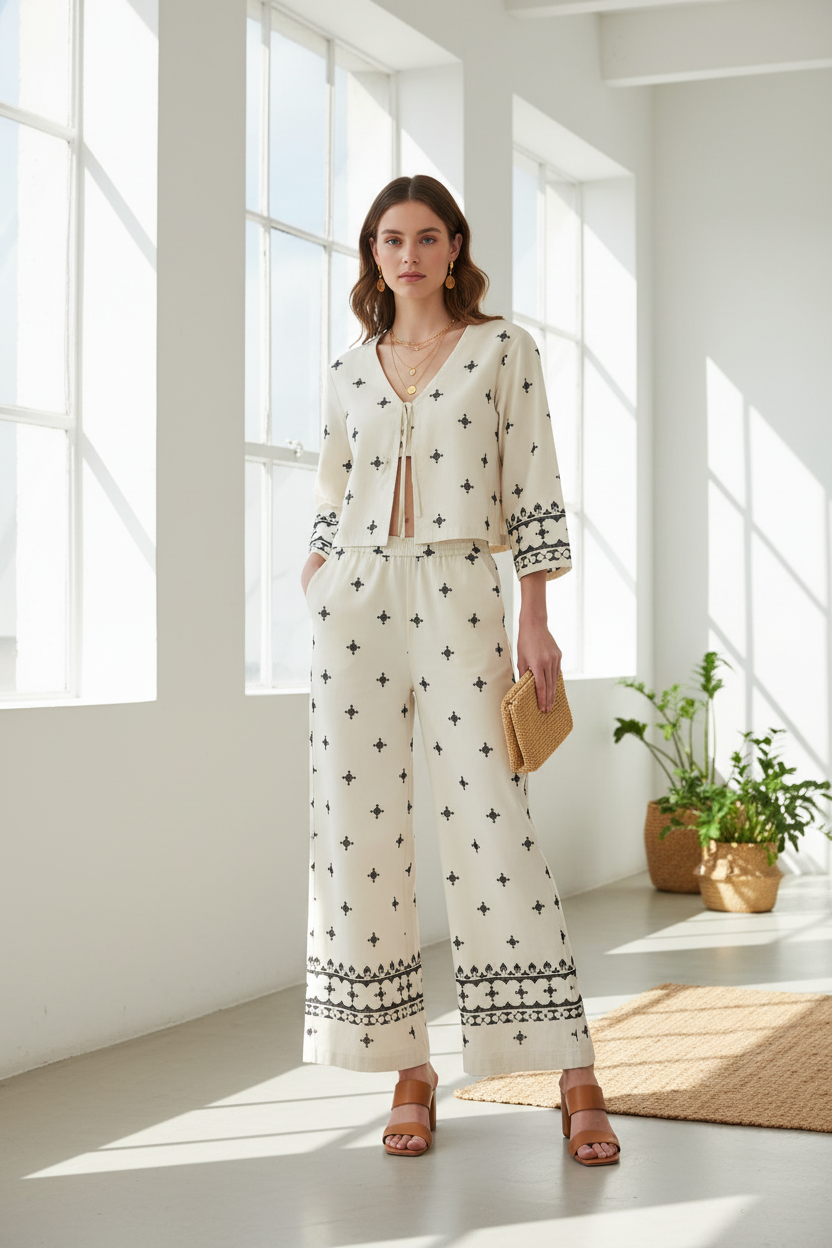 b.young Bydunia Bestickte Weite Hose - Beige