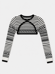 Marciano by Guess Arianna Black & White Jacquard Crop Top – Cutout Longsleeve