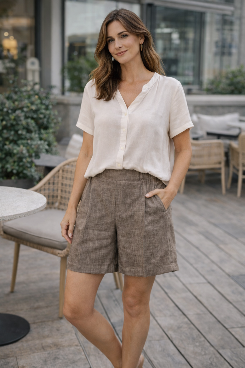 Sorbet SBLIAMO Leinen-Bermudashorts – Taupe