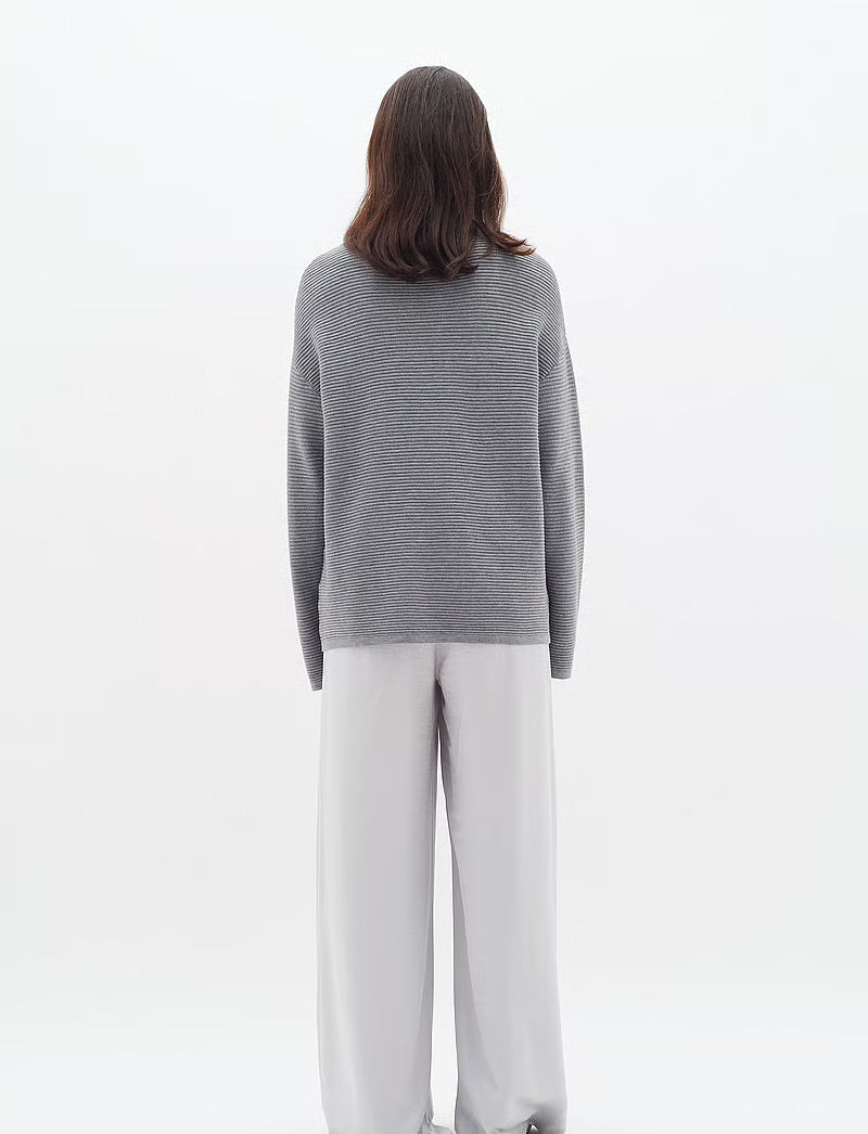 InWear TiaIW Boxy Pullover - Grauer Rippstrickpullover