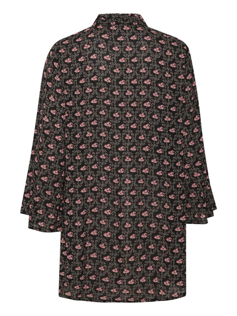 Kaffe KAamber Tunika Schwarz Rosa Blumendruck – V-Ausschnitt Rüschenärmel Relaxed Fit | Damen