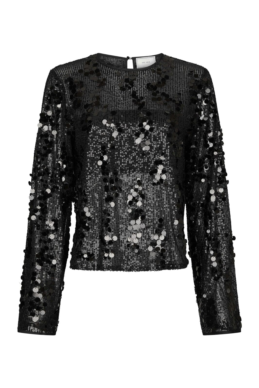 Neo Noir Blake Black Pailletten-Bluse – Transparente Mesh Langarmbluse | Damen