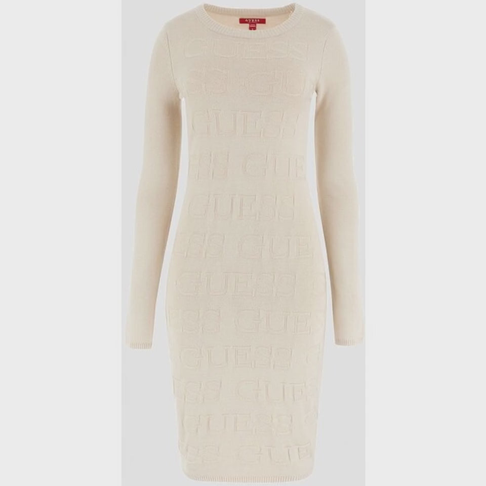 Video laden: Guess Dendy Logo Sweater Dress – Creme | Größe L