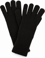 s.Oliver black women’s knitted gloves with long ribbed cuffs on a white background