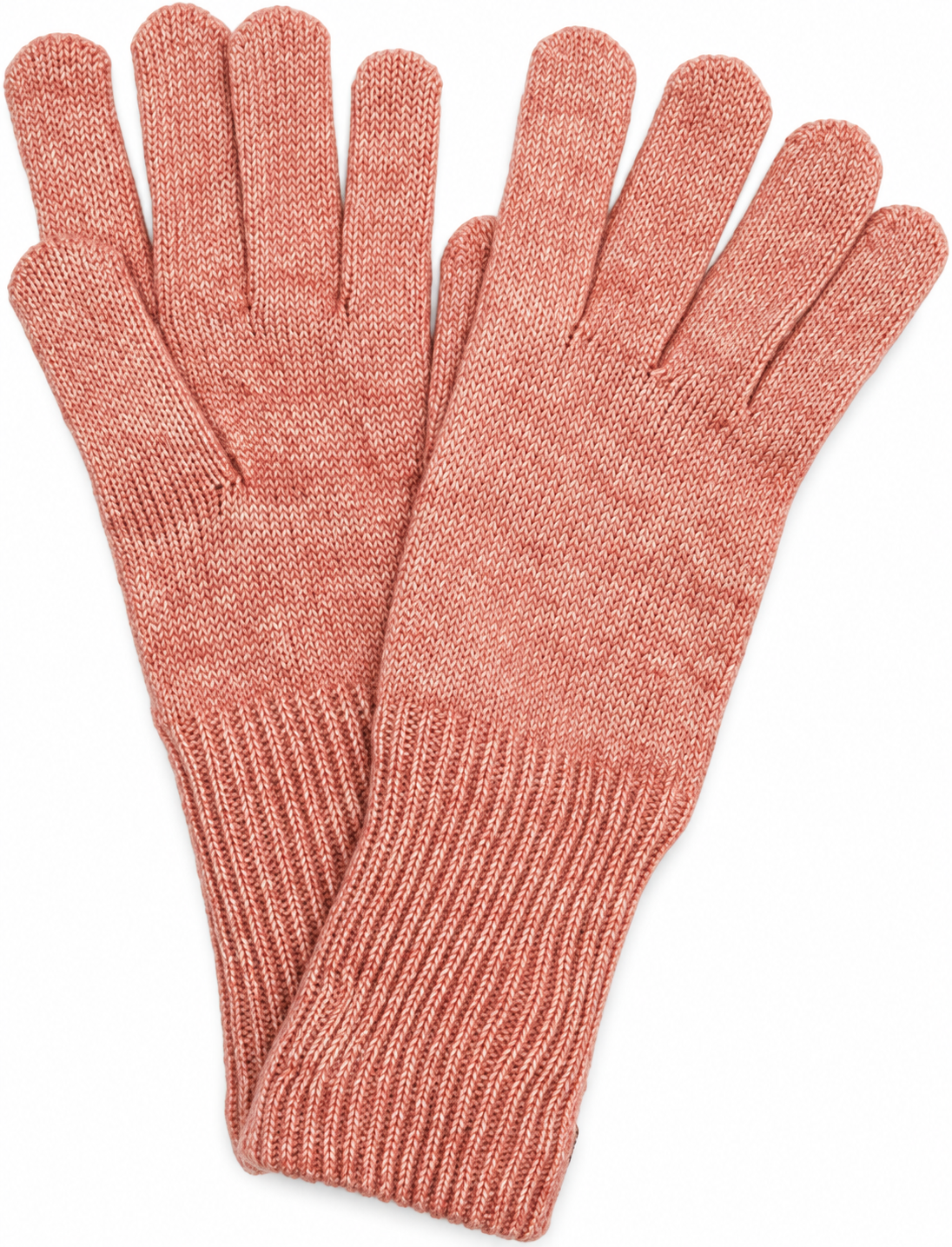s.Oliver salmon pink women’s knitted gloves with long ribbed cuffs on a white background